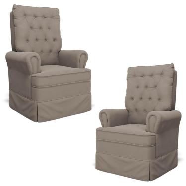 Imagem de Kit 02 Poltronas De Amamentação E Descanso Com Balanço Laís G05 Veludo Areia - Mpozenato