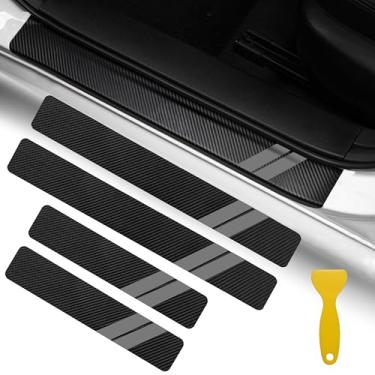 Imagem de YOSRTER 4 peças de adesivos de decoração de peitoril de porta para Dodge Charger Challenger Durango Journey Universal Fit to All Dodge Cars Protetor de soleira de porta de couro de fibra (acabamento