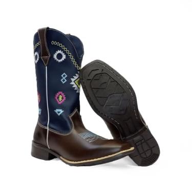 Imagem de Kapell Bota Texana Feminina em Couro Legítimo, Azul, Modelo 7253, Estilo Western Country, Cano Médio (40, BR, Adulto, Numérico, M, 40)