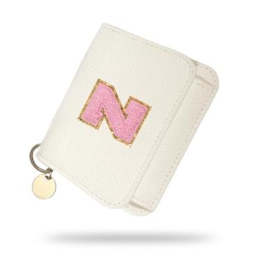 Imagem de Carteira para meninas, carteiras femininas com inicial, carteira pequena branca para crianças com 5 compartimentos para cartões, bolsas personalizadas, presentes para meninas e mulheres, presente de