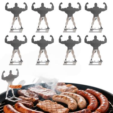 Imagem de Zorythm 8 peças de suporte engraçado de cachorro-quente e salsicha em pé musculoso homem salsicha churrasqueira - suporte de churrasqueira de cachorro-quente masculino portátil reutilizável de aço