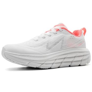 Imagem de KOLILI Tênis de caminhada feminino – Tênis esportivo para corrida e uso ativo, Branco/tangerina, 36