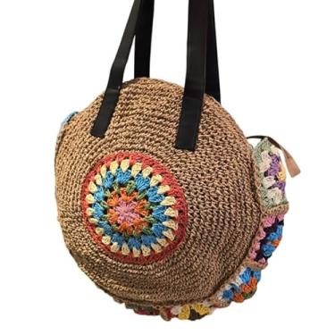Imagem de Bolsa Transversal Redonda de Palha – Estilo Boho Chic – Forrada e c/Zíper para Segurança – Leve e Compacta – Ideal para Piscina, Praia e Viagens (Marrom)
