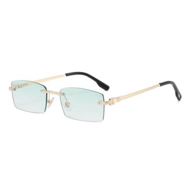 Imagem de Óculos de sol de metal verde sem aro masculino roxo marrom óculos de sol fashion feminino sem armação (5)