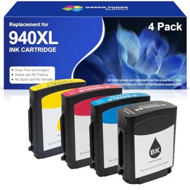 Imagem de Green Toner Supply Cartucho de tinta de substituição compatível com HP 940 XL para impressora Office-Jet Pro 8000 8500 8500A 8500A Plus (pacote com 4, preto, ciano, magenta, amarelo)
