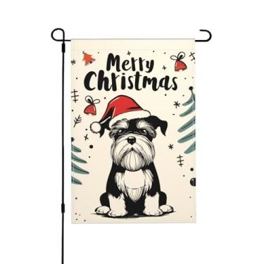 Imagem de Bandeira de jardim de Natal Schnauzer Dog dupla face vertical sazonal inverno exterior quintal decorações de gramado 12,5 x 18 polegadas