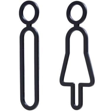 Imagem de GORGECRAFT Placa de identificação de banheiro para banheiro com 2 peças, para senhoras e senhores, placa de banheiro masculina e feminina, sem perfuração, adesivos de parede autoadesivos símbolos para