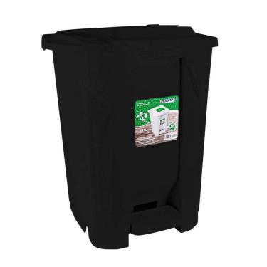 Imagem de Lixeira Grande 2 Aberturas, Pedal E Rodas Preta De 60 Litros