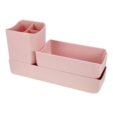 Imagem de Organizador De Mesa- Maquiagem - Porta Treco - Caneta 3 Peças Linha Loft Rosa