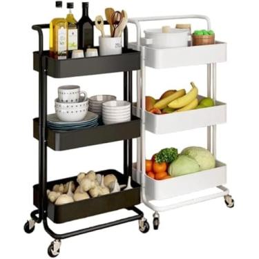 Imagem de Carrinho Organizador Multiuso 3 Prateleiras Com Rodinhas, Estante, Fruteira, Preto