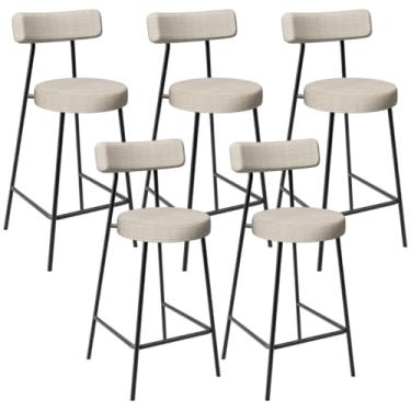 Imagem de Kit 05 Banquetas Baixa Para Cozinha Sala De Jantar Bar Bancada Milão L02 Linho Palha - Lyam Decor