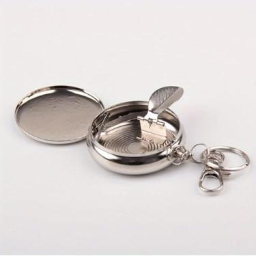 Imagem de 2 peças de aço inoxidável mini cinzeiro portátil com chaveiro e bolso para cigarros veículo cinzeiro de cigarro