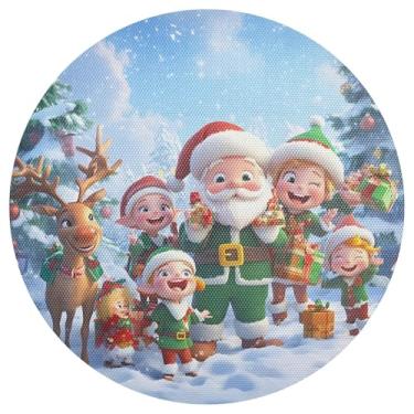Imagem de Conjunto de 1 tapete de mesa de neve de Papai Noel Elves, 38 cm, lavável, jogo americano redondo de PVC, para mesa de jantar, mesa de cozinha