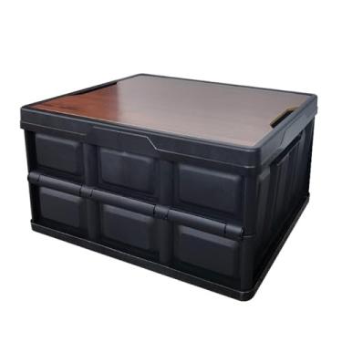 Imagem de Caixas de Armazenamento para Camping Pliáveis 56L Caixa Plástica Colapsível com Tampa Madeira Piquenique em Casa Roupas Comida Itens