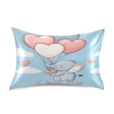Imagem de Wassud Lindo desenho animado elefante feriado coração balão cetim fronha para cabelo e pele fronhas de seda lisa king size capas de travesseiro respirável com fecho de envelope