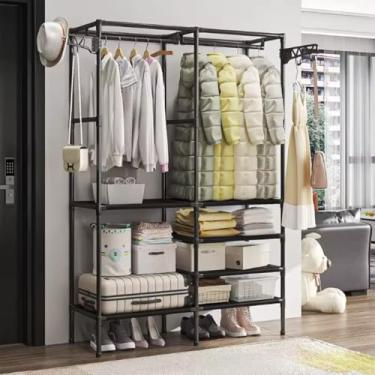 Imagem de Estante Organizadora Arara Armário Com Cabideiro – Estrutura Reforçada, Prateleiras Amplas, Design Moderno para Quarto, Closet e Lavanderia – Suporte para Roupas, Caixas, Calçados e Acessórios