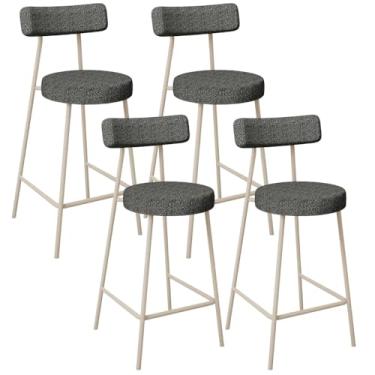 Imagem de Kit 04 Banquetas Baixa Cozinha Sala Jantar Bancada Milão Arena L02 Linho Mescla Chumbo - Lyam Decor