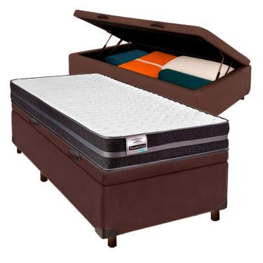 Imagem de Cama Box Bau Marrom Solteiro + Colchão Molas Ultralastic Bogota Inducol