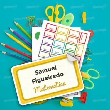 Imagem de Kit de Etiquetas Escolares Materiais 01 personalizado com nome e matéria da criança, adesivos para cadernos, livros e material escolar