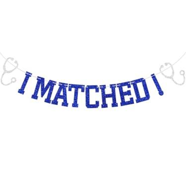 Imagem de Banner com glitter azul I Matched, Match Day 2025/Happy Match Day, 2025 Match Day Doctor Graduation Party Decorações Suprimentos