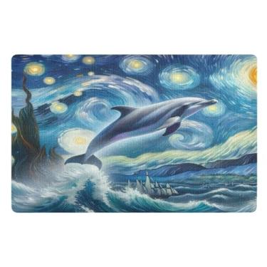 Imagem de Dolphin Starry Night Welcome Matt Outdoor Tapete para cães Absorvente Tapete de porta frontal externo 81,3 cm x 50,8 cm