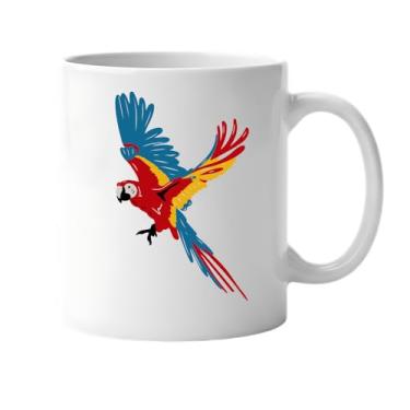 Imagem de Caneca de Cerâmica Branca com Estampa de Arara Vermelha, Azul e Amarela, Design Tropical de Pássaro (2, Branco, Pequeno)