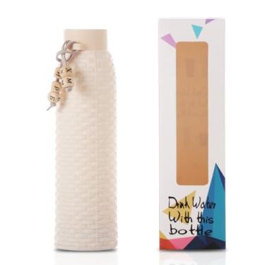 Imagem de Yenergy Garrafa de vidro de café de 400 ml, cor macaron, garrafa lavável presente para graduação/meninas, copos reutilizáveis para bebidas frias e quentes, café, chá, batido (400 g branco)