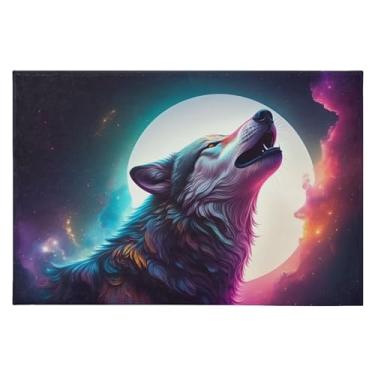 Imagem de Wassud Tapete de porta Howling Wolf 61 x 89 cm, tapete antiderrapante lavável com suporte de borracha, tapete macio e macio para sala de estar, quarto, entrada, entrada