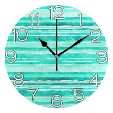 Imagem de GAIGEO Relógio de parede decorativo analógico funky alimentado por bateria relógio de sala de aula, escritório moderno, arte de parede, decoração de casa, listras turquesa estética, 25 cm, ponteiros