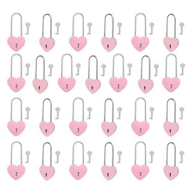 Imagem de Gradleen 25 peças de cadeado de coração único rosa de 8,5 cm com chave, cadeado de amor de 50 mm para ponte Lovelock, caixa de joias, livro diário, caixa de cartão