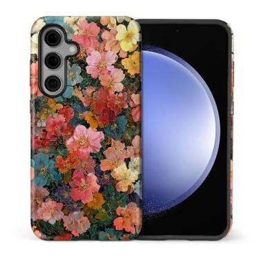 Imagem de CARLOCA Compatível com Samsung Galaxy S24 FE Capa protetora de corpo inteiro brilhante para meninas meninos à prova de choque padrão de estética flores coloridas pétalas de rosas dourado vermelho