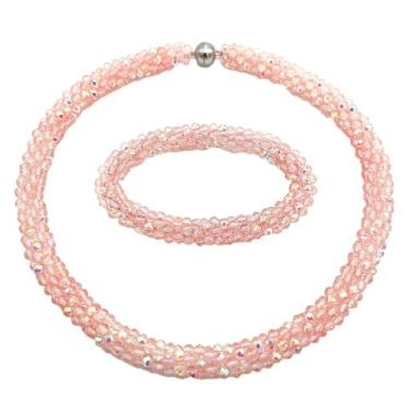 Imagem de Esbbela Colar com contas atadas à mão, conjunto de joias, gargantilha de cristal artificial para mulheres - fio de contas feito à mão, cristal facetado brilhante, Rondelle-43 cm, 30 cores, 17-18 inch