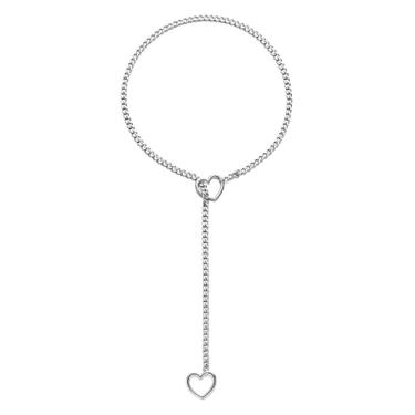 Imagem de YHWQYR Colar em Y de coração feminino de aço inoxidável com corrente deslizante de coração ajustável punk gótico cubano, gargantilha, bijuteria moderna, presente de aniversário, 23.6in, Aço inoxidável