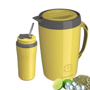 Imagem de Kit Tereré Jarra Térmica 2,0 Litros + Copo Tereré Unitermi -, Amarelo
