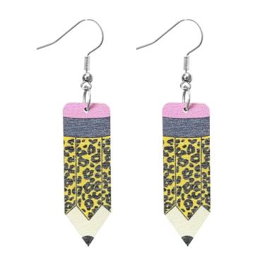 Imagem de TIANBANGSHI Brincos de giz de cera de madeira para mulheres, feitos à mão, engraçado, livro de lápis de maçã, coração, arco-íris, brincos pendentes para professores de volta às aulas, formatura, joias