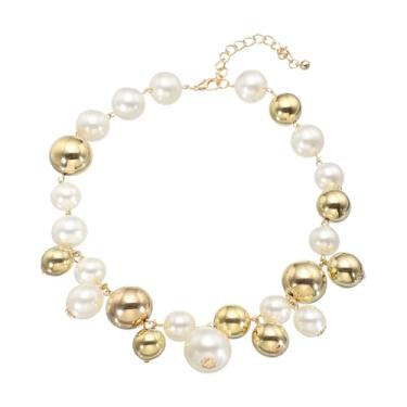 Imagem de PATIKIL Colar de pérolas grossas para mulheres, dourado, branco, gargantilha com contas, acessórios de moda ajustáveis para festas, casamentos, chás de panela, formatura, presentes de aniversário