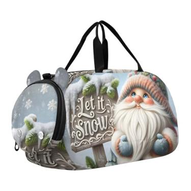 Imagem de Bolsa esportiva de Natal para meninas Highland Cow, bolsa de viagem para fim de semana, compartimento para sapatos noturnos, bolsa esportiva para meninos, Gnomo fofo de inverno, Clássico