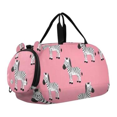 Imagem de Bolsa esportiva para meninos de fim de semana para noite com caras fofas de coala, amarelo claro, bolsas de viagem para meninas, compartimento para sapatos, Linda estampa de zebras rosa, Clássico