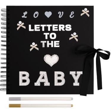 Imagem de BINBE Livro de recortes de 25 x 25 cm Letras para o bebê, faça você mesmo, álbum de papel em branco, livro de memória, para crianças, placa com pérola, adesivos de fotos, letras metálicas, laços