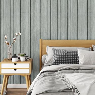Imagem de Yullpaper Painel de parede de ripas de madeira cinza, papel de parede autoadesivo, painéis de parede de PVC, painéis de parede de madeira, papel de parede removível, papel de contato de madeira para