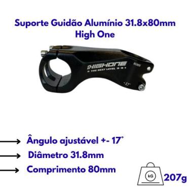 Imagem de Suporte Mesa Guidão Alumínio MTB 31.8mm x 80mm +- 17 - High One