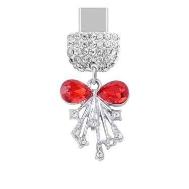 Imagem de ELISE & FONDA TP983 Tipo-C porta de carregamento cristal antipoeira pequeno arco 3D pingente de celular para iPhone 15/16/Samsung/OnePlus/Xiaomi/oppo telefones Android (vermelho)