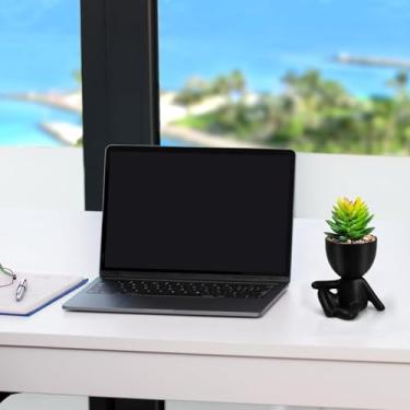 Imagem de Vasos de suculentas em forma de humano de cerâmica preta, mini plantadores para desktop/escritório/sala de estar