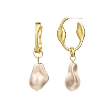 Imagem de Brincos de pérola de ouro/prata para mulheres, na moda, hipoalergênicos, irregulares, barrocos, brincos de pérola, casamento, formatura, joias formais, presente, Large, Latão, Sem pedra preciosa