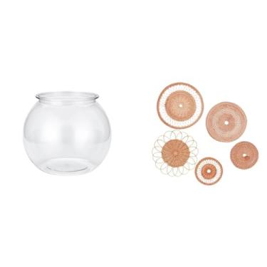 Imagem de Whtkoph Aquário Pequeno E Transparente, Pequeno E Redondo, para Decoração de Mesa de Escritório Ou Casa. Arte de Parede em Rattan Trançado para Sala