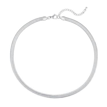 Imagem de FOSIR Colar feminino de espinha de peixe, banhado a ouro 14K, prata/preto, corrente de cobra delicada de aço inoxidável cirúrgico para mulheres, 2,3 mm/3 mm/4 mm/5 mm de largura, Sem Pedra Preciosa