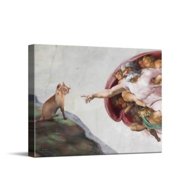Imagem de CYFDYVT Arte de parede em tela de gato, arte de parede de gato engraçado, paródia renascentista, gato malhado laranja encontra Deus, arte de parede estilo capela sistina, pôsteres ecléticos para