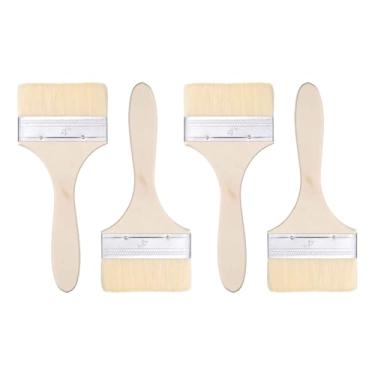 Imagem de HARFINGTON 4 pincéis de pintura de lascas grossas duplas de 10 cm com cabo de madeira para pintura de arte faça você mesmo, móveis, gabinete, cercas, deck, parede, porta, branco,