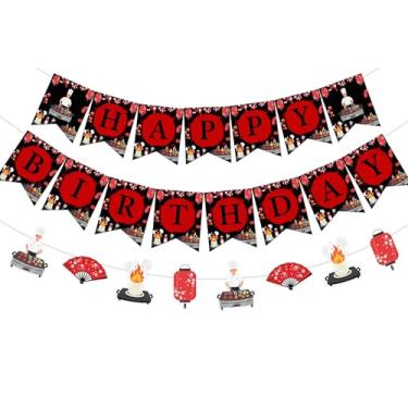 Imagem de Sursurprise Kit de sinal de faixa de aniversário Hibachi para decorações de festa Hibachi, lanternas de flor de cerejeira para suprimentos de festa japoneses