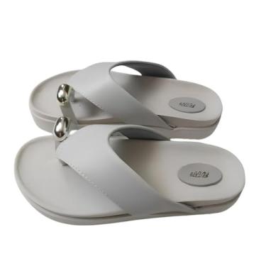 Imagem de Sandália Feminina Tiras Almofadadas Confortável, Branca, com Detalhe Metálico, Solado Antiderrapante, Perfeita para o Verão (BR, Adulto, Numérico, M, 38)
